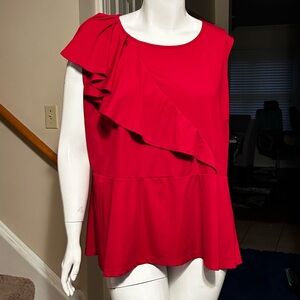 26/28- Red Left Ruffled Down Pepblum Top